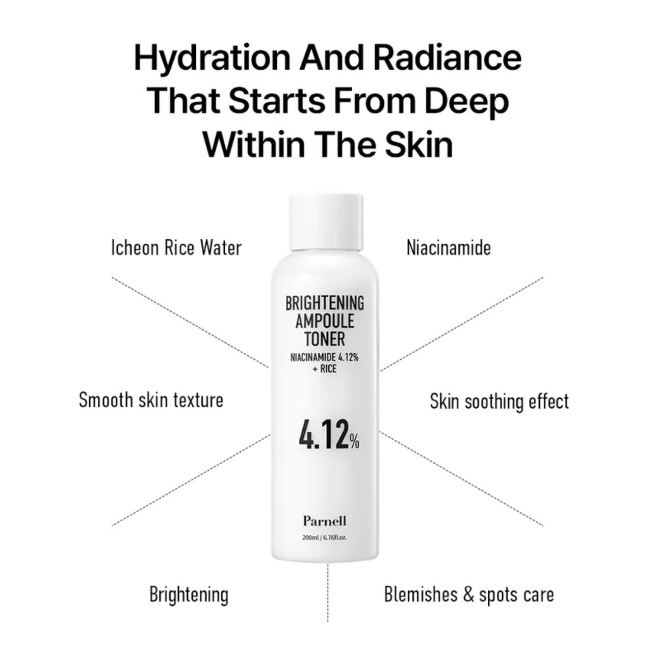 Parnell NIACINAMIDE 4.12 RICE BRIGHTENING AMPOULE TONER 200ml 4