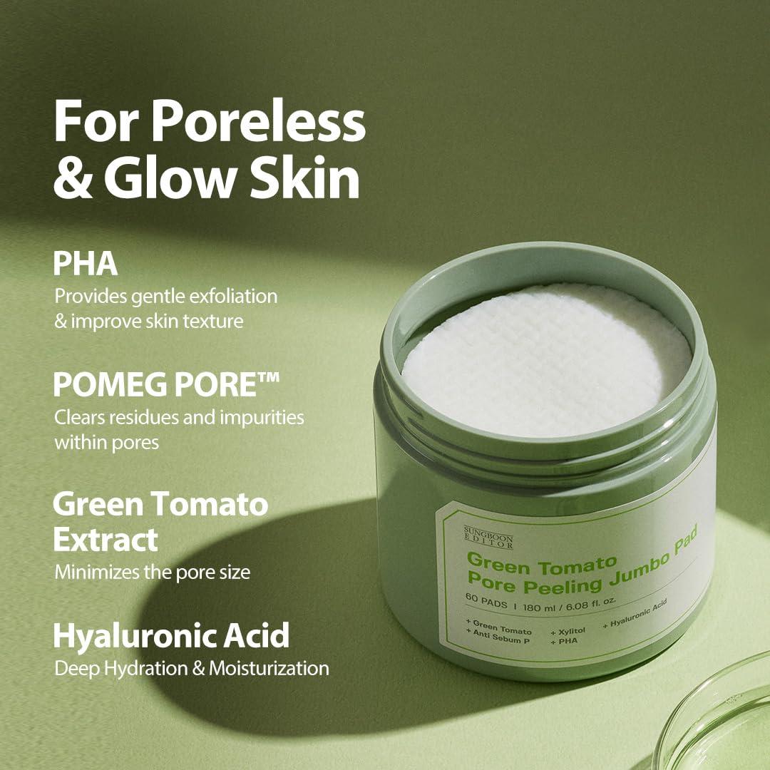 Sungboon Editor Green Tomato Pore Peeling Jumbo Pad 60pads, 180ml 4