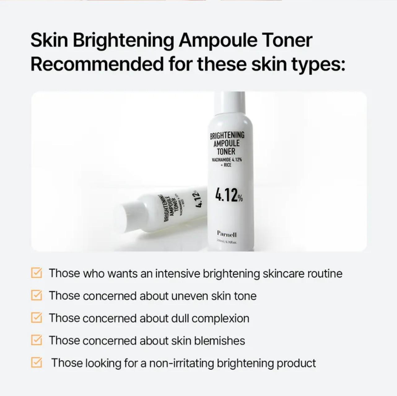 Parnell NIACINAMIDE 4.12 RICE BRIGHTENING AMPOULE TONER 200ml 7